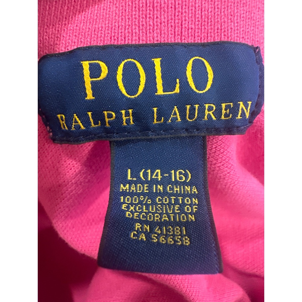 Polo Ralph Lauren Kids Pink Short Sleeve Cotton Preppy Polo Shirt Size L 14-16 - Picture 7 of 7